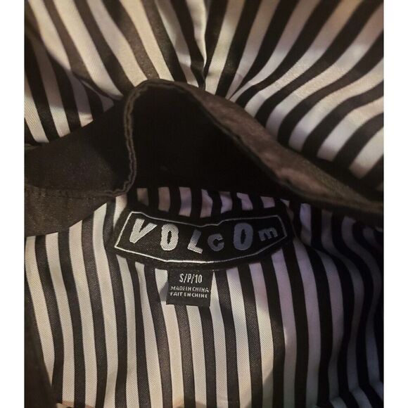 Volcom Men's Hooded Jacket Black & White Lining Small Black Drawstring Teardrops - Picture 6 of 8